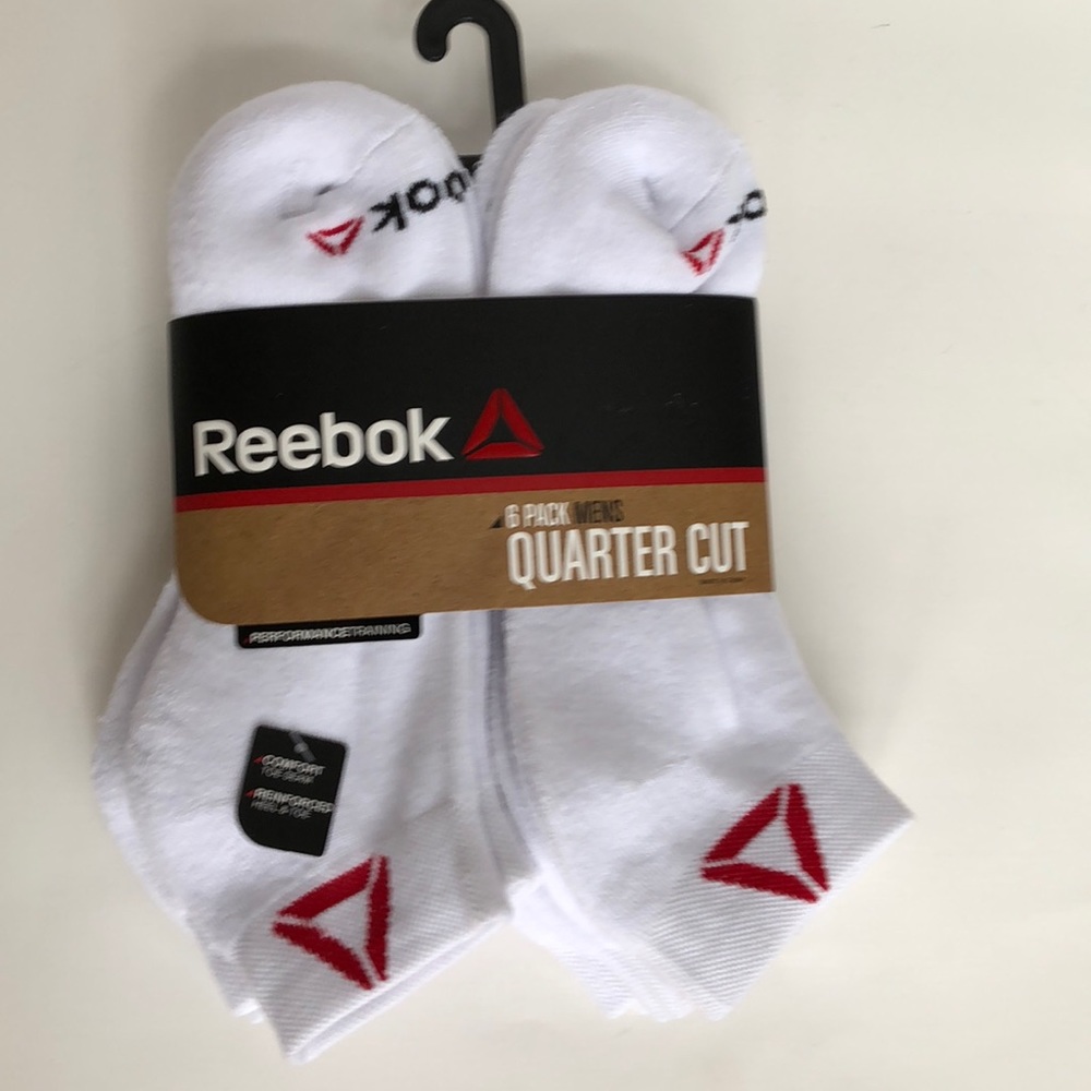 New Reebok 6 Pack Mens Quarter Cut White Socks